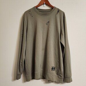 Carbon Young & Funded Men Sweatshirt Olive Green Distressed Pull Over Sz XXL